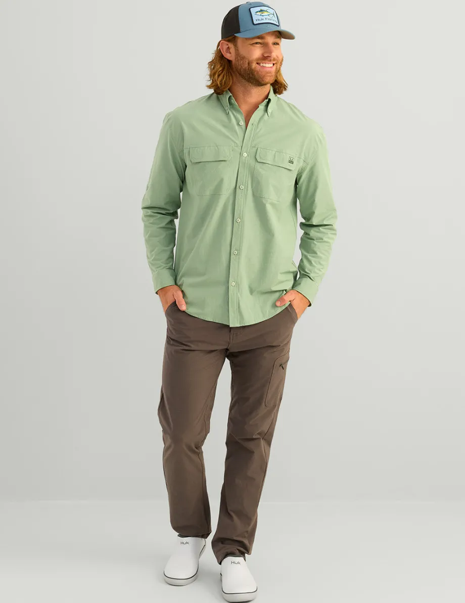 Huk Gear Button Downs-Next Level Button-Down Fog Green