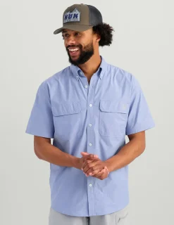 Huk Gear Button Downs-Next Level Short Sleeve Button-Down Lightning Sky