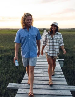 Huk Gear Button Downs-Next Level Short Sleeve Button-Down Lightning Sky