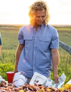 Huk Gear Button Downs-Next Level Short Sleeve Button-Down Lightning Sky