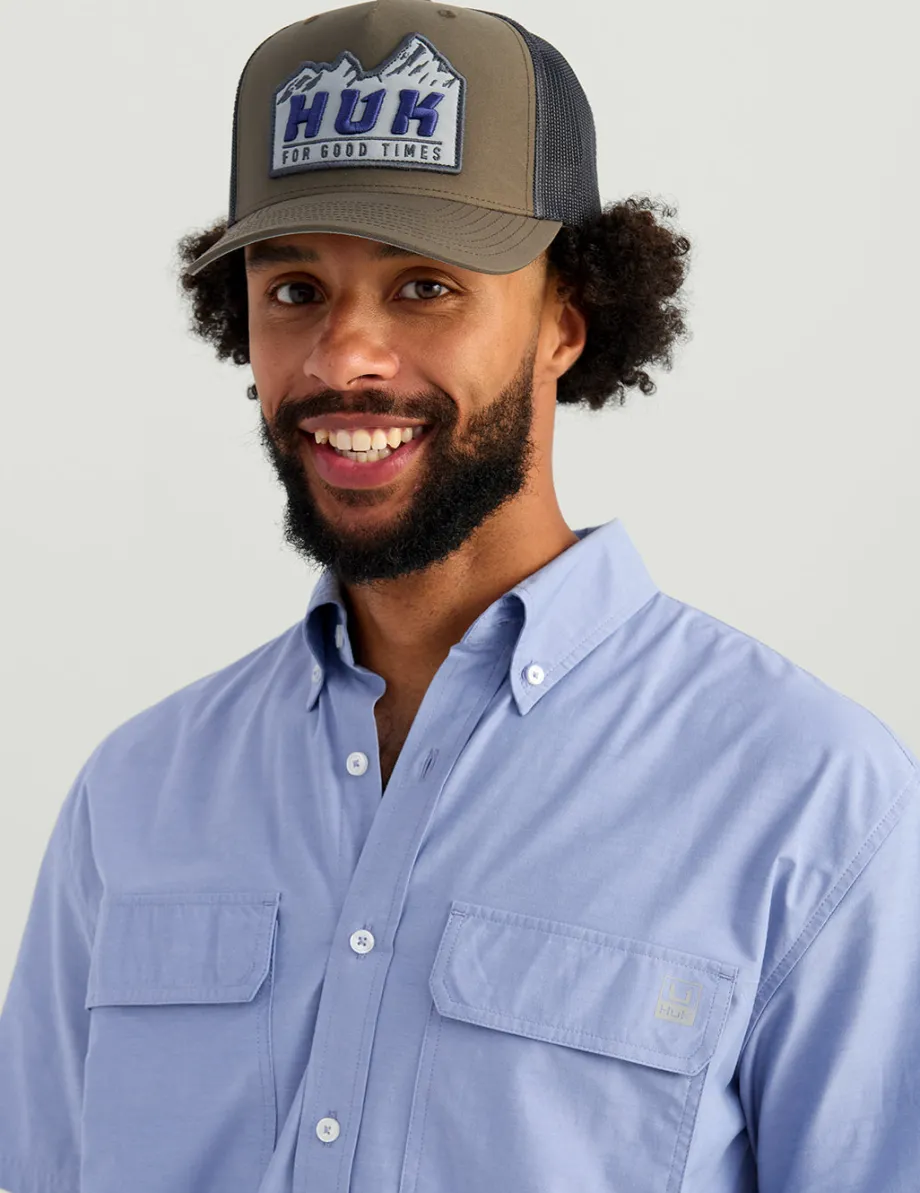 Huk Gear Button Downs-Next Level Short Sleeve Button-Down Lightning Sky
