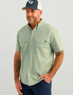 Huk Gear Button Downs-Next Level Short Sleeve Button-Down Fog Green