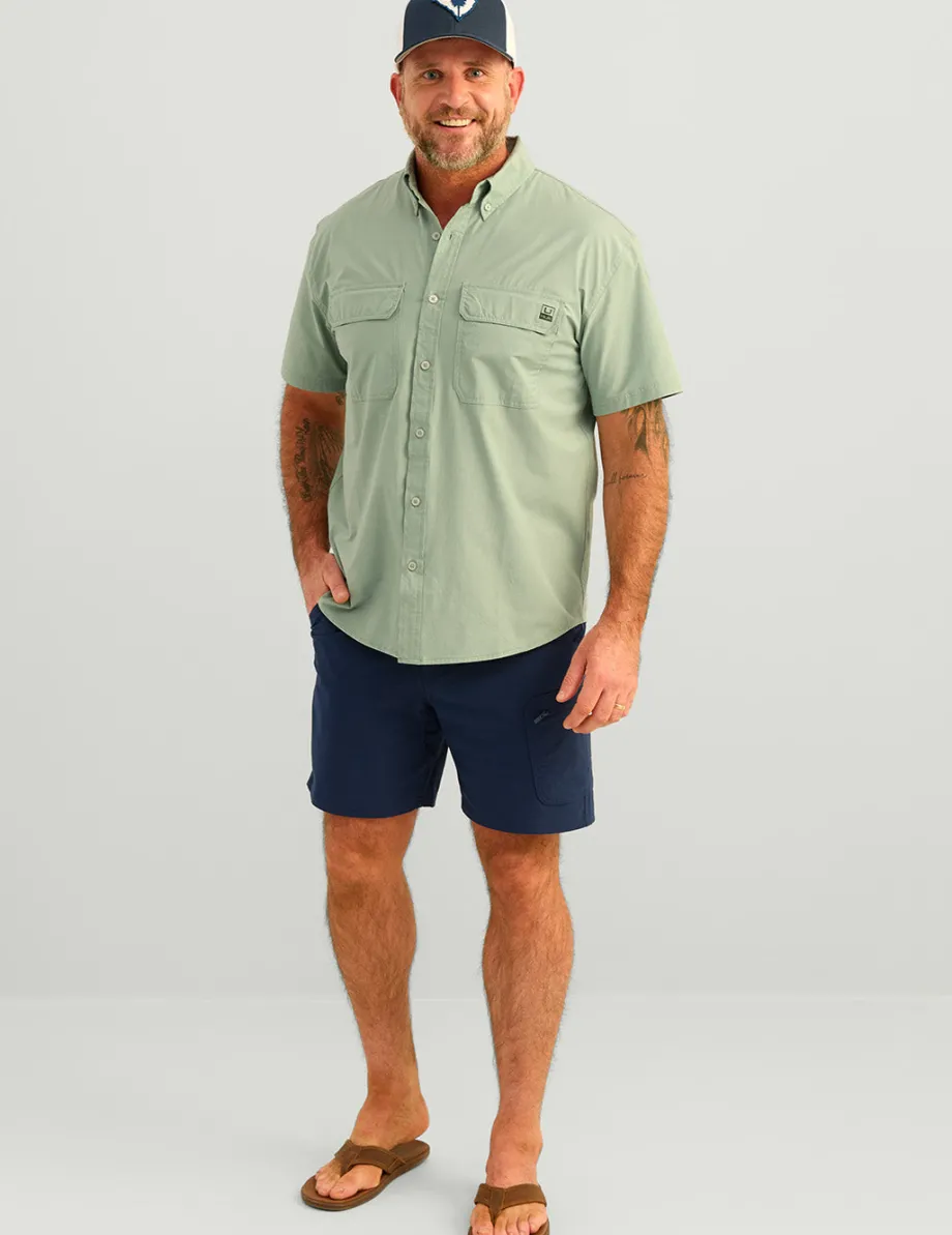 Huk Gear Button Downs-Next Level Short Sleeve Button-Down Fog Green