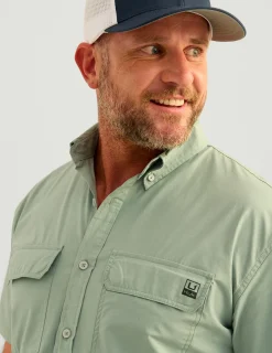 Huk Gear Button Downs-Next Level Short Sleeve Button-Down Fog Green