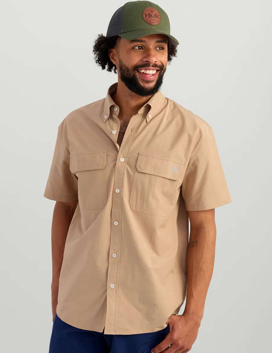 Huk Gear Button Downs-Next Level Short Sleeve Button-Down Marl