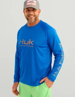 Huk Gear Performance Tops-Pursuit Performance Crew Ocean Blue