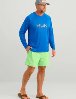 Huk Gear Performance Tops-Pursuit Performance Crew Ocean Blue