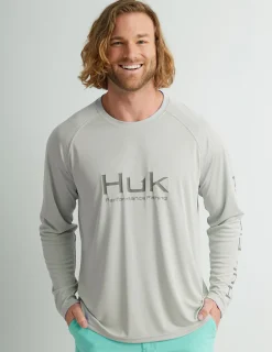 Huk Gear Performance Tops-Pursuit Performance Crew Harbor Mist