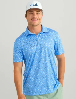 Huk Gear Polos-Pursuit Performance Polo Marolina Blue Huk and Bars