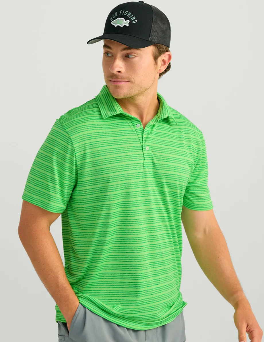 Huk Gear Polos-Pursuit Performance Polo Summer Green Stripe