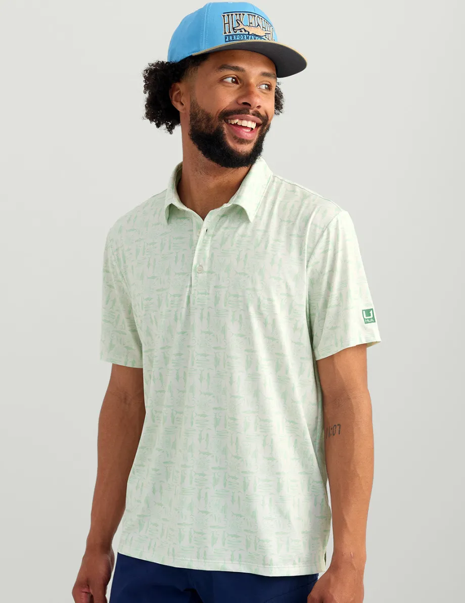 Huk Gear Polos|Performance Tops-Pursuit Performance Polo Egret Batiki