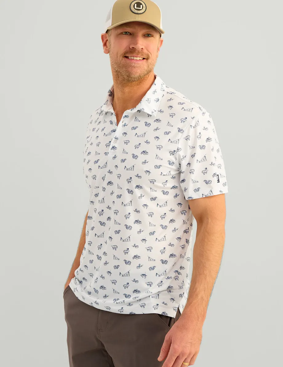 Huk Gear Polos-Pursuit Performance Polo White Fish Camp