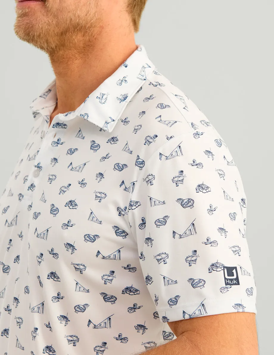 Huk Gear Polos-Pursuit Performance Polo White Fish Camp