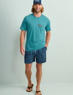 Huk Gear Swim-Pursuit Volley Swim Shorts Printed Naval Academy