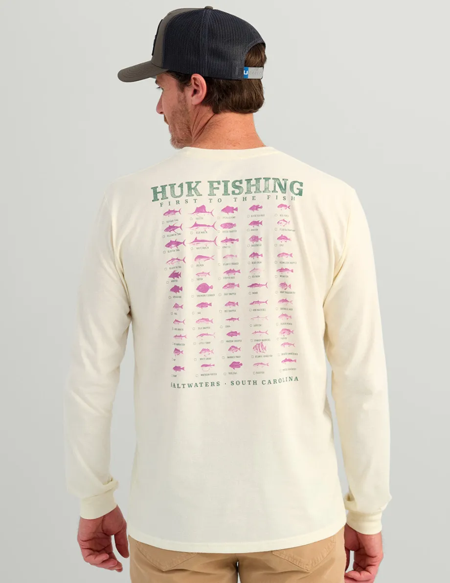 Huk Gear T-Shirts-SC Fish Long Sleeve Pocket Tee Egret