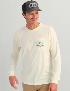 Huk Gear T-Shirts-SC Fish Long Sleeve Pocket Tee Egret