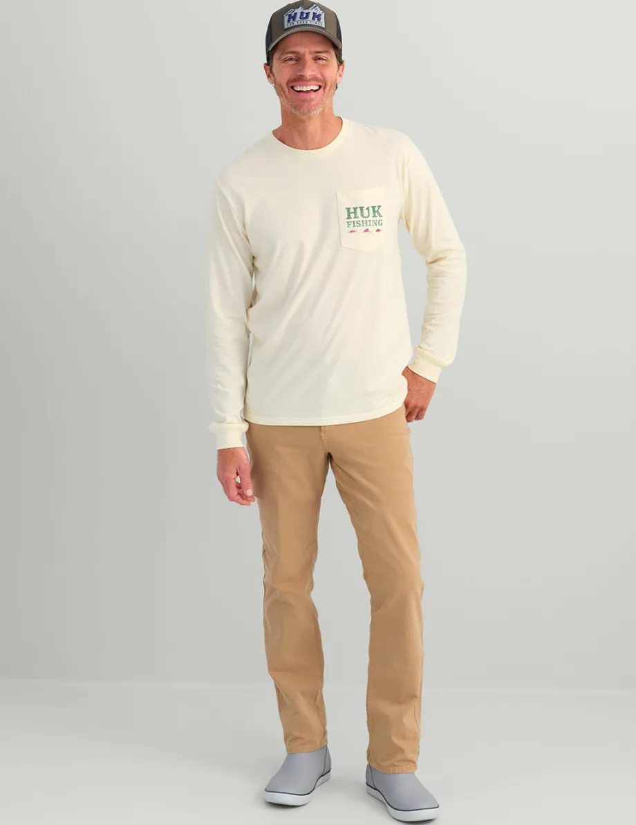 Huk Gear T-Shirts-SC Fish Long Sleeve Pocket Tee Egret