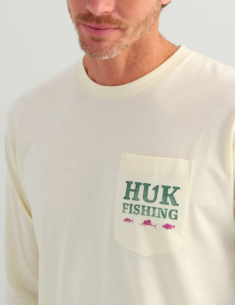 Huk Gear T-Shirts-SC Fish Long Sleeve Pocket Tee Egret