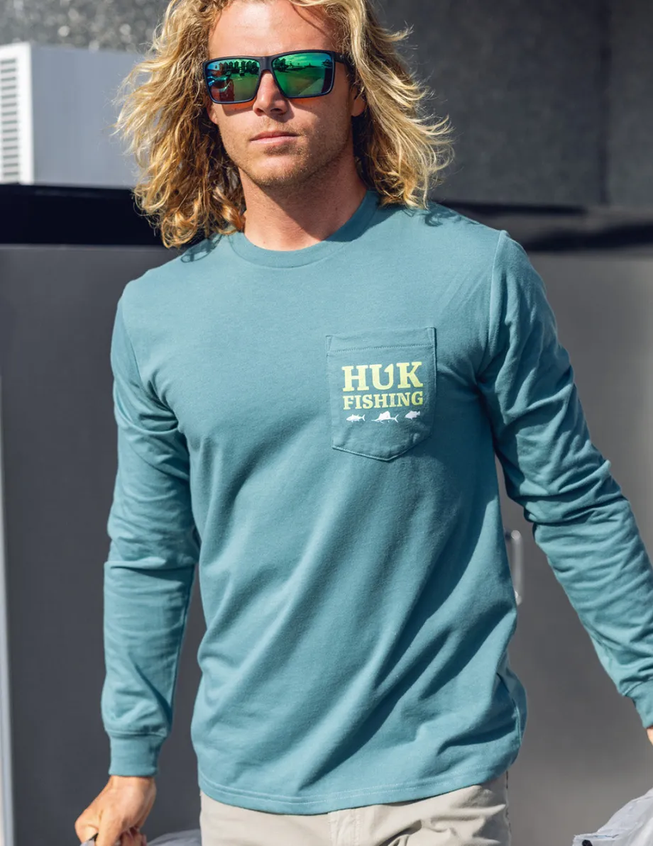 Huk Gear T-Shirts-SC Fish Long Sleeve Pocket Tee North Atlantic
