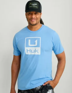 Huk Gear T-Shirts-Stacked Logo Tee Marolina Blue