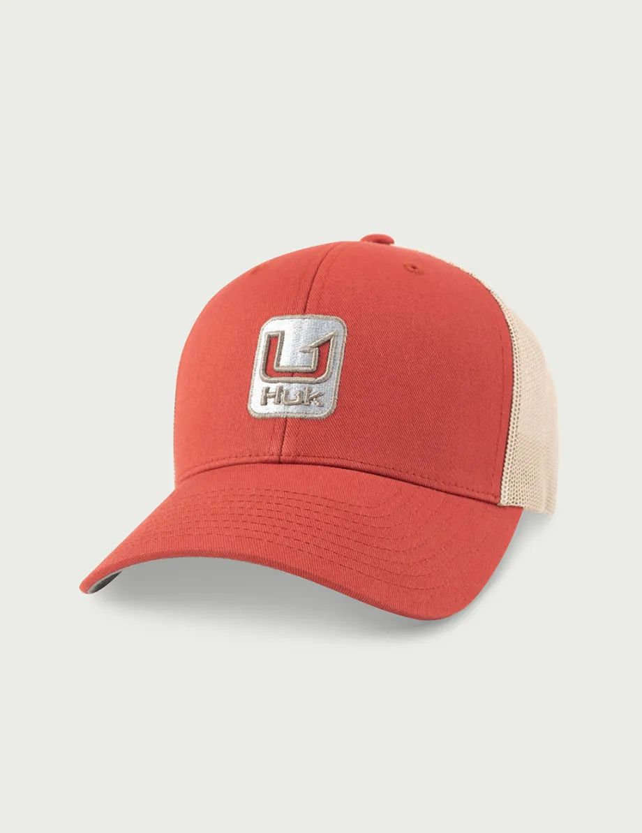 Huk Gear Hats-Stacked U Trucker Hat Washed Red