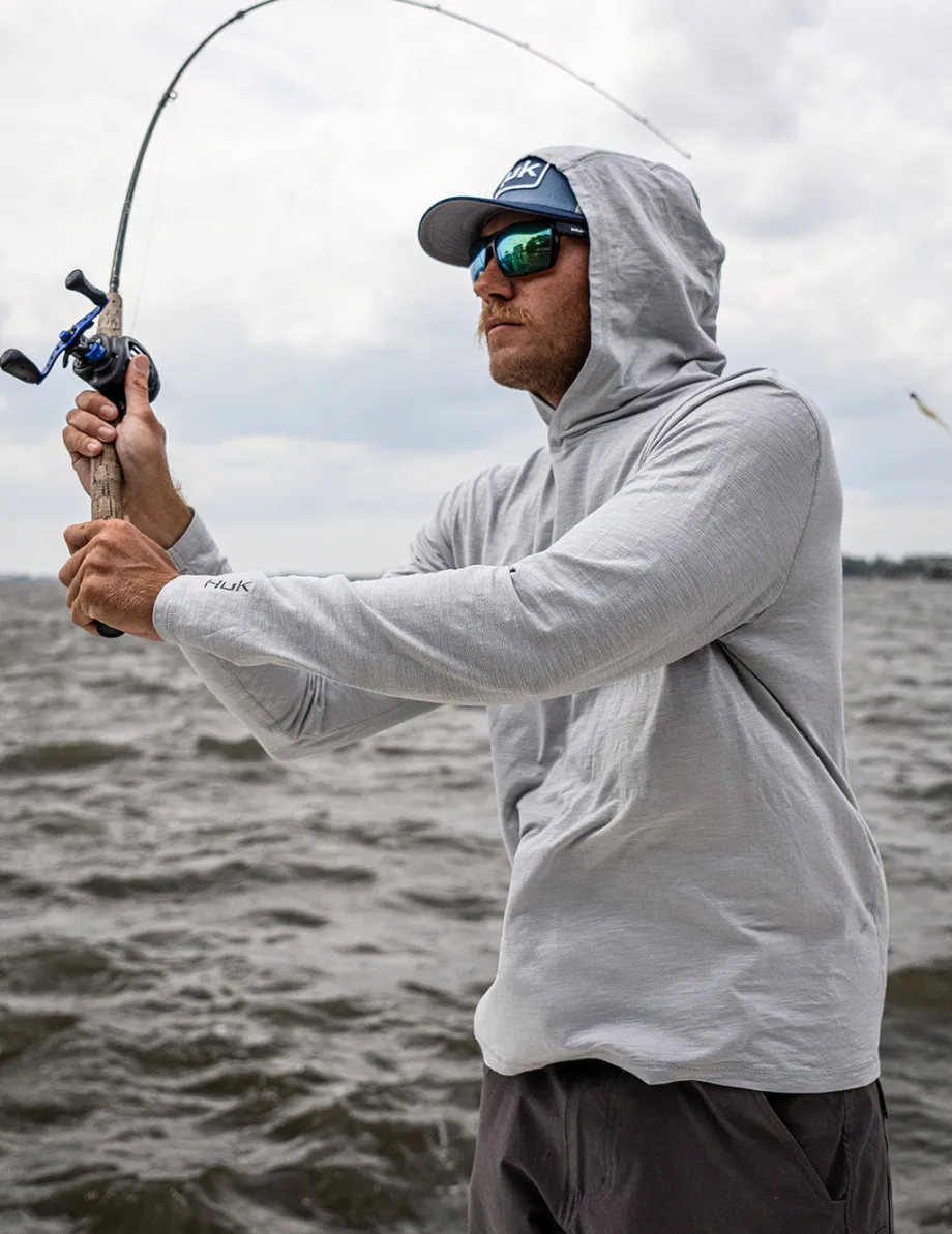 Huk Gear Performance Tops-Tasc Long Sleeve Hoodie Harbor Mist