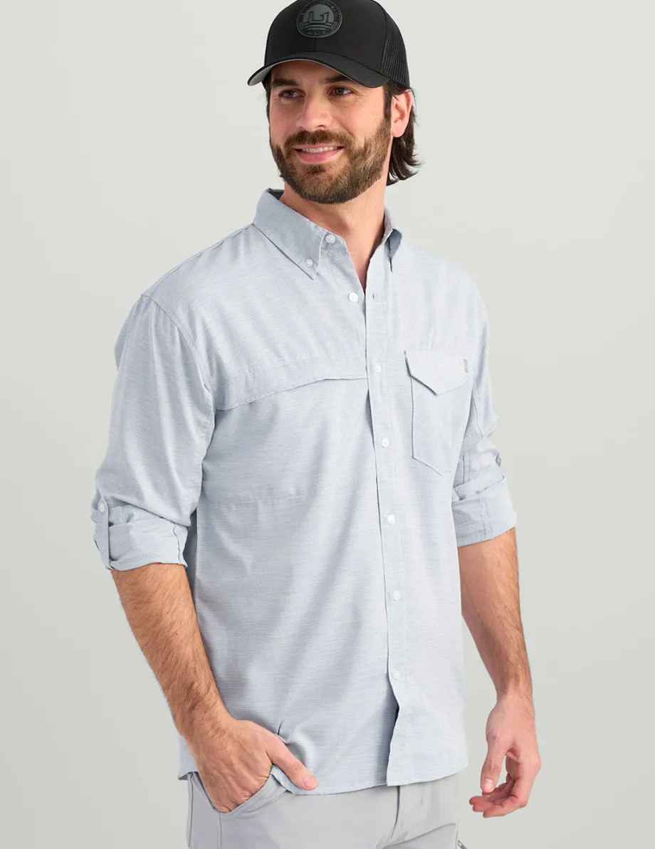 Huk Gear Button Downs-Tide Point Heathered Ripstop Button-Down Quiet Harbor Heather