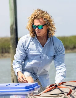 Huk Gear Button Downs-Tide Point Heathered Ripstop Button-Down Quiet Harbor Heather