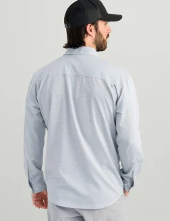 Huk Gear Button Downs-Tide Point Heathered Ripstop Button-Down Quiet Harbor Heather