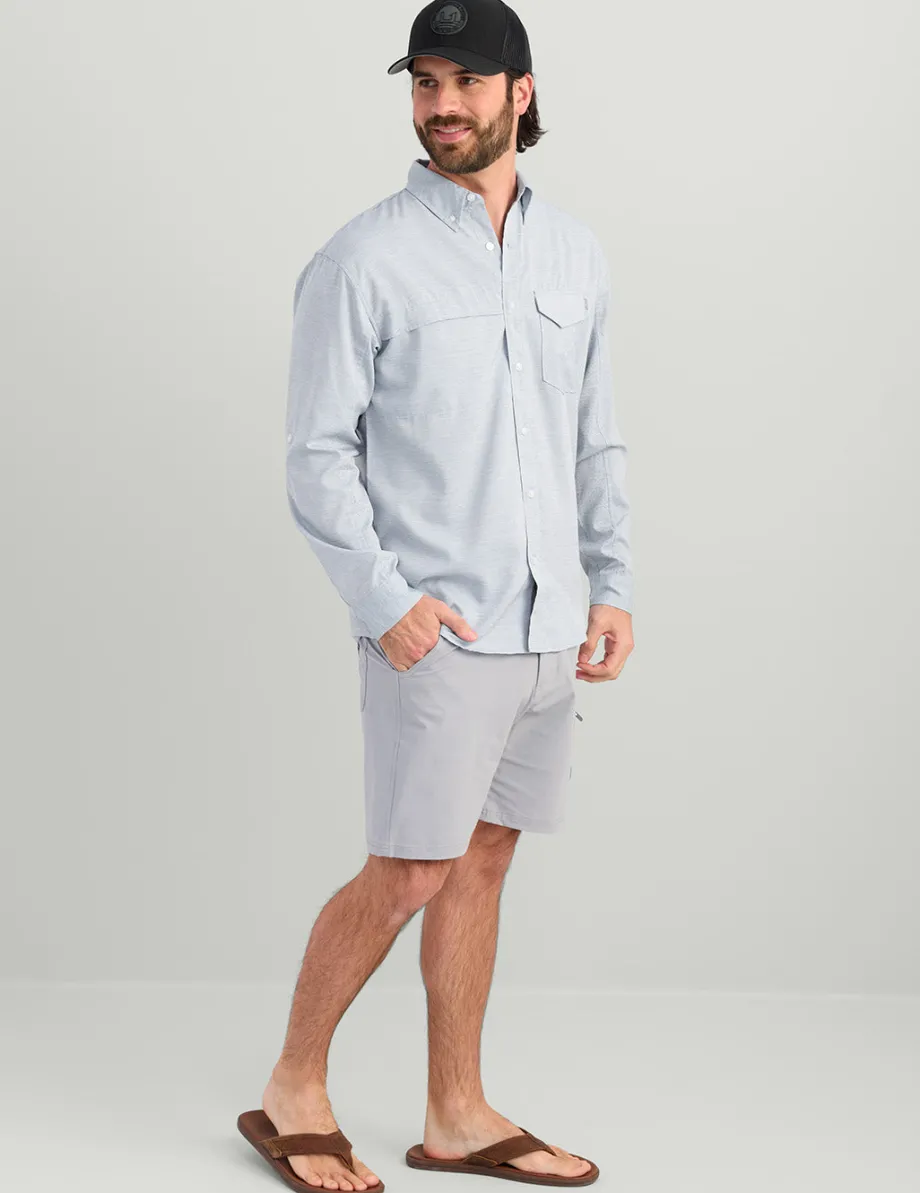 Huk Gear Button Downs-Tide Point Heathered Ripstop Button-Down Quiet Harbor Heather
