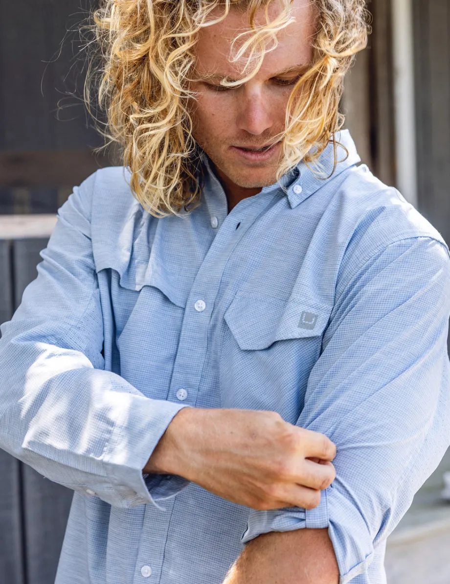 Huk Gear Button Downs-Tide Point Heathered Ripstop Button-Down Quiet Harbor Heather