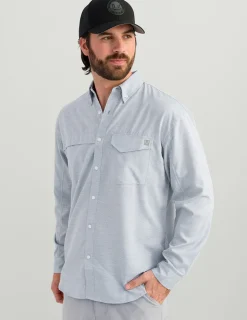 Huk Gear Button Downs-Tide Point Heathered Ripstop Button-Down Quiet Harbor Heather