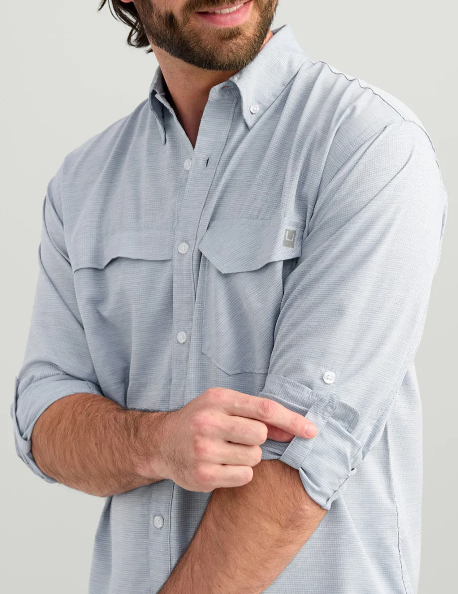 Huk Gear Button Downs-Tide Point Heathered Ripstop Button-Down Quiet Harbor Heather