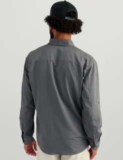 Huk Gear Button Downs-Tide Point Heathered Ripstop Button-Down Black Heather