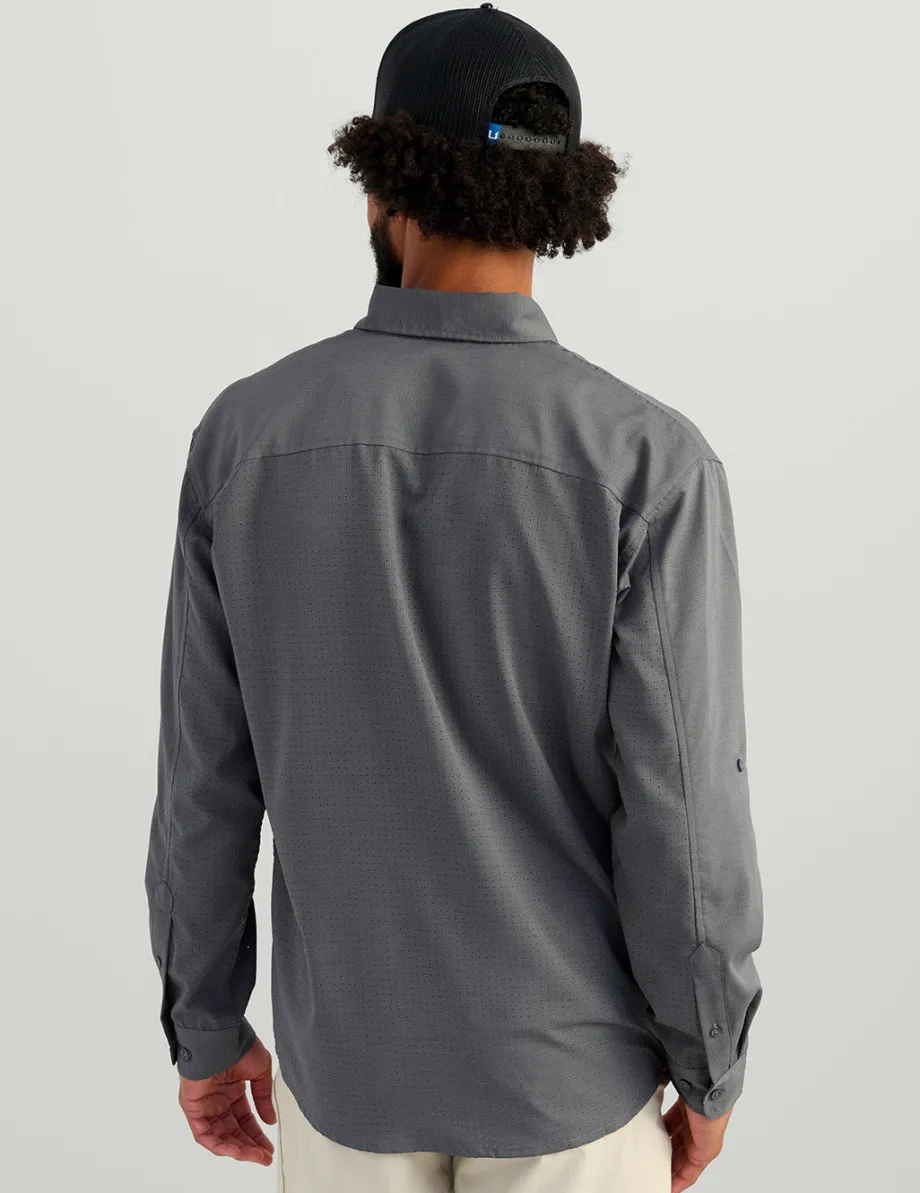 Huk Gear Button Downs-Tide Point Heathered Ripstop Button-Down Black Heather