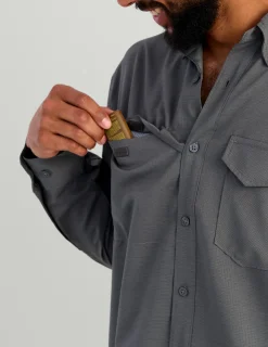 Huk Gear Button Downs-Tide Point Heathered Ripstop Button-Down Black Heather