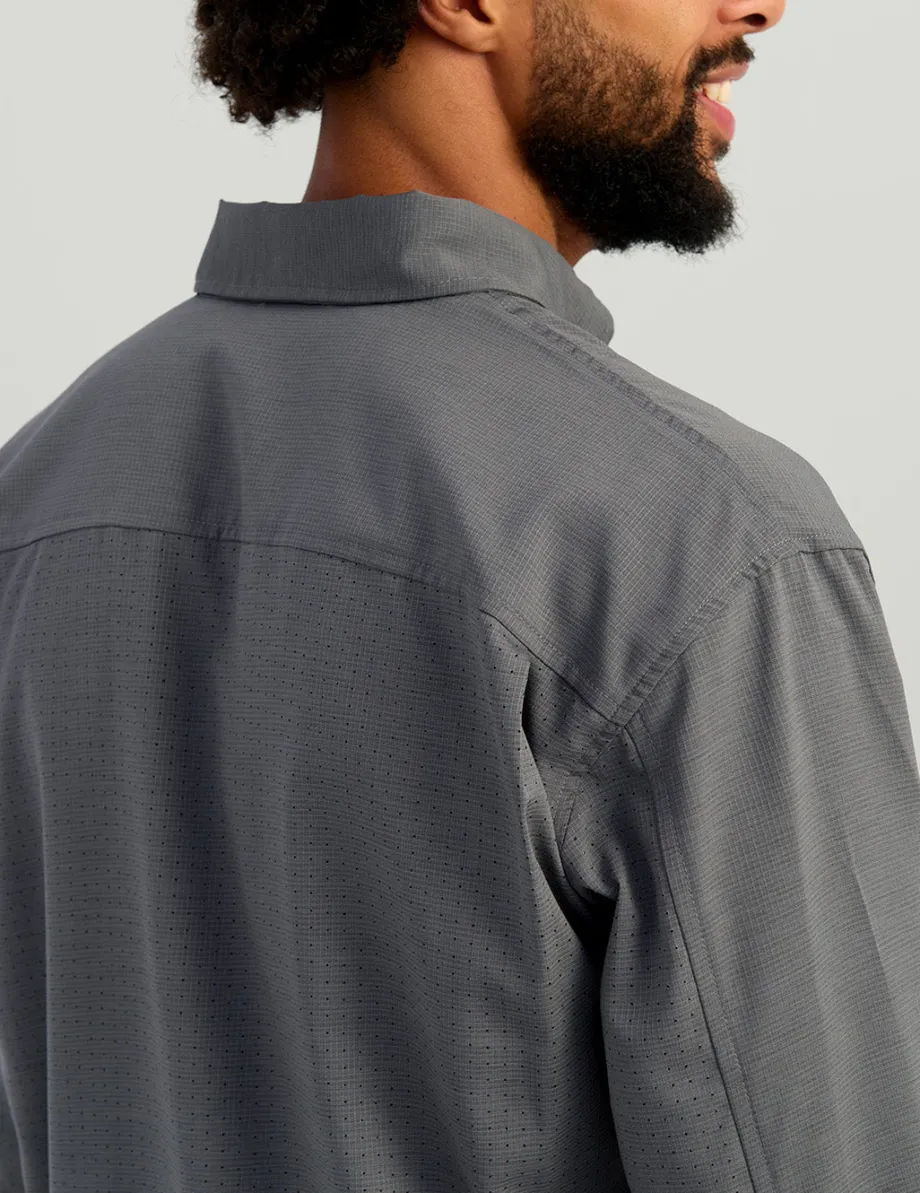 Huk Gear Button Downs-Tide Point Heathered Ripstop Button-Down Black Heather