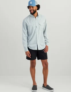 Huk Gear Button Downs-Tide Point Heathered Ripstop Button-Down North Atlantic Heather