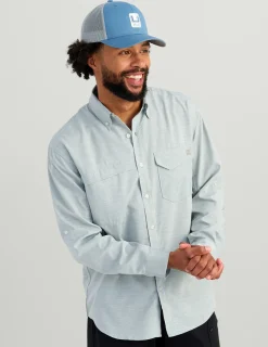Huk Gear Button Downs-Tide Point Heathered Ripstop Button-Down North Atlantic Heather