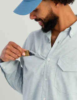Huk Gear Button Downs-Tide Point Heathered Ripstop Button-Down North Atlantic Heather
