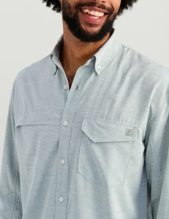 Huk Gear Button Downs-Tide Point Heathered Ripstop Button-Down North Atlantic Heather