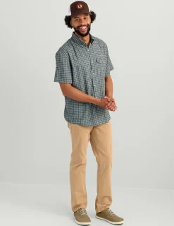 Huk Gear Button Downs-Tide Point Short Sleeve Button-Down Harbor Mist Mini Plaid