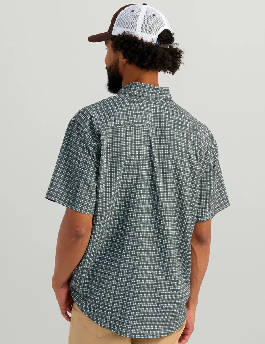 Huk Gear Button Downs-Tide Point Short Sleeve Button-Down Harbor Mist Mini Plaid