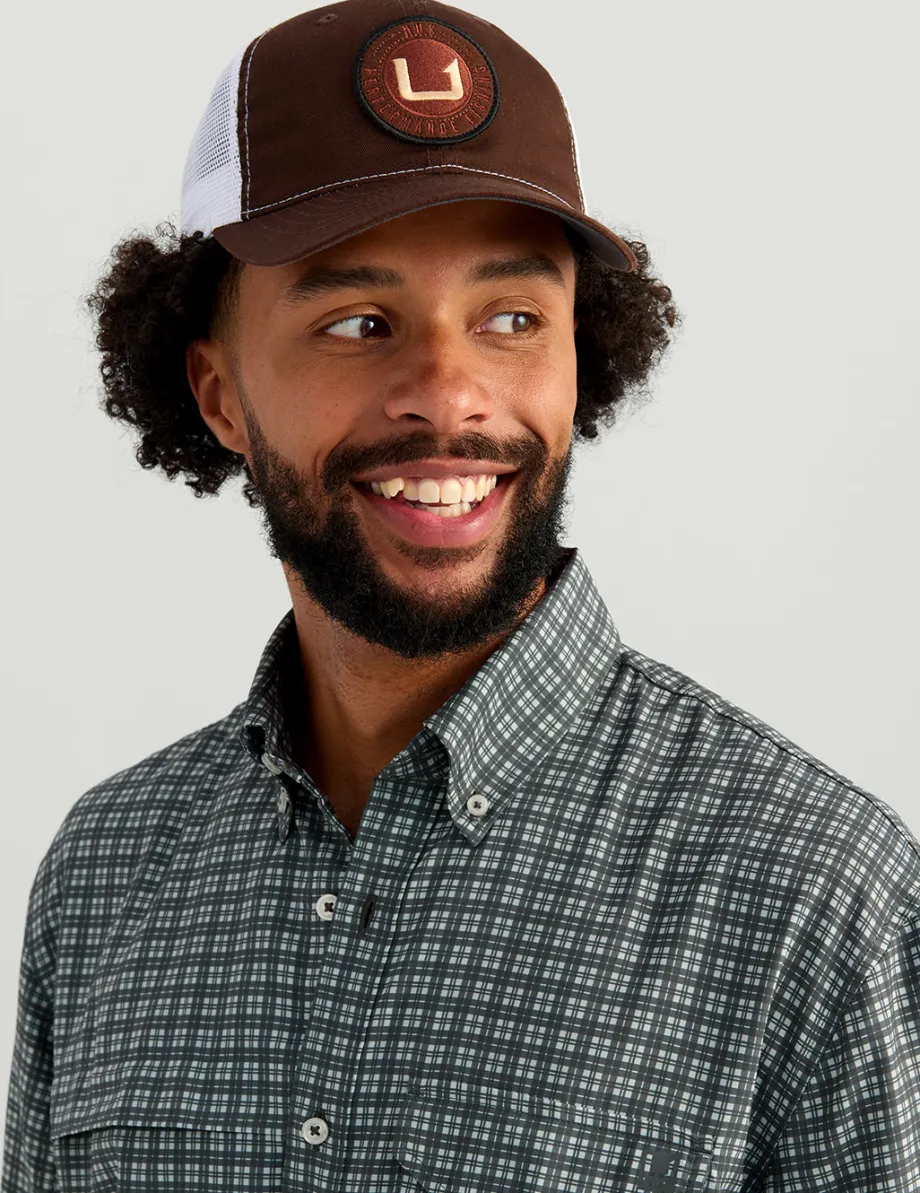 Huk Gear Button Downs-Tide Point Short Sleeve Button-Down Harbor Mist Mini Plaid