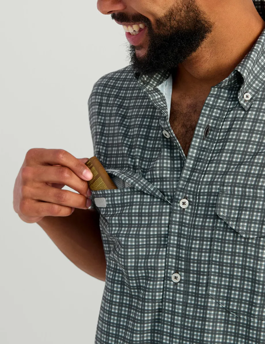 Huk Gear Button Downs-Tide Point Short Sleeve Button-Down Harbor Mist Mini Plaid