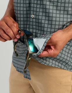 Huk Gear Button Downs-Tide Point Short Sleeve Button-Down Harbor Mist Mini Plaid