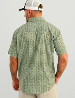 Huk Gear Button Downs-Tide Point Short Sleeve Button-Down Fog Green Raw Bar