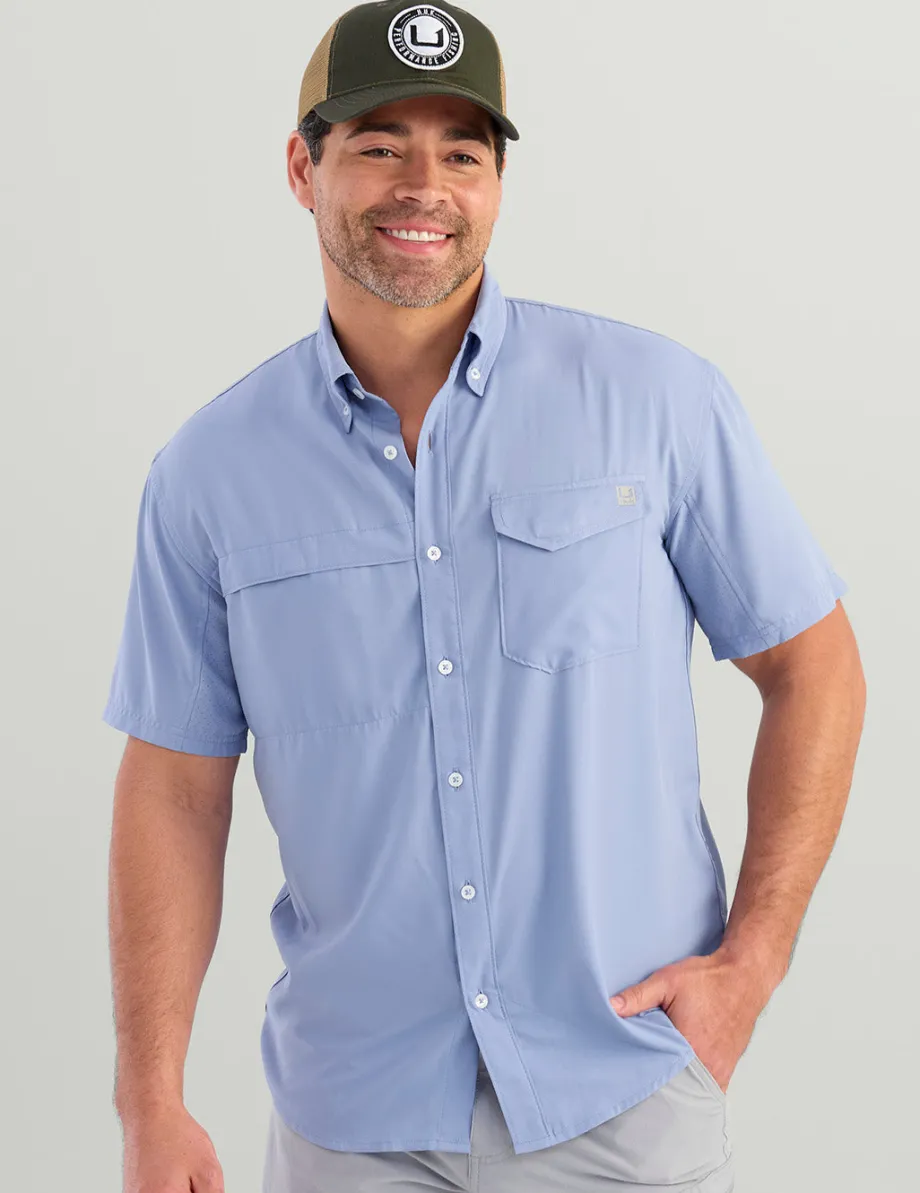Huk Gear Button Downs-Tide Point Short Sleeve Button-Down Lightning Sky