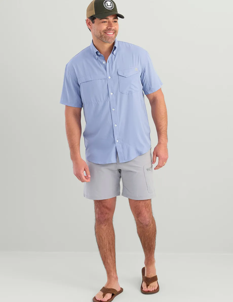 Huk Gear Button Downs-Tide Point Short Sleeve Button-Down Lightning Sky