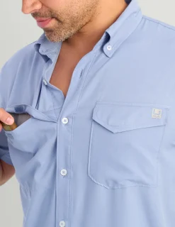 Huk Gear Button Downs-Tide Point Short Sleeve Button-Down Lightning Sky